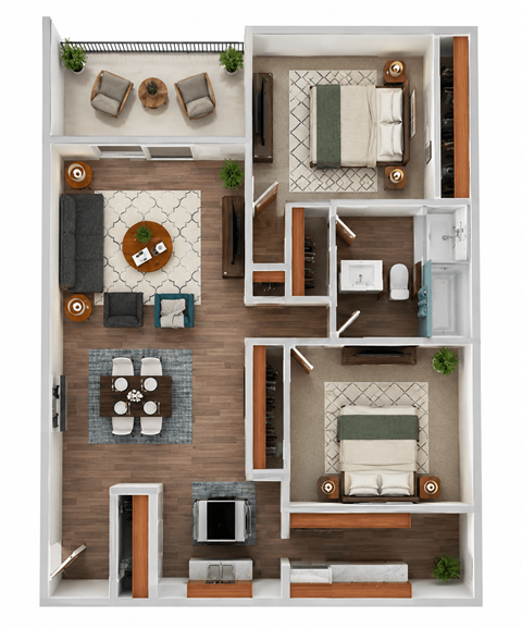 Floor plan for 2 beds, 2 baths, 1600 sqft